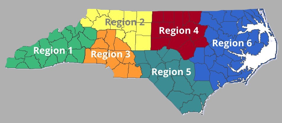 Map of North Carolina Medicaid Regions and Institutions that collected survielliance data