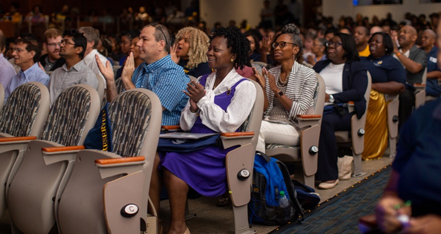 Employees gathered to listen to dynamic speaker