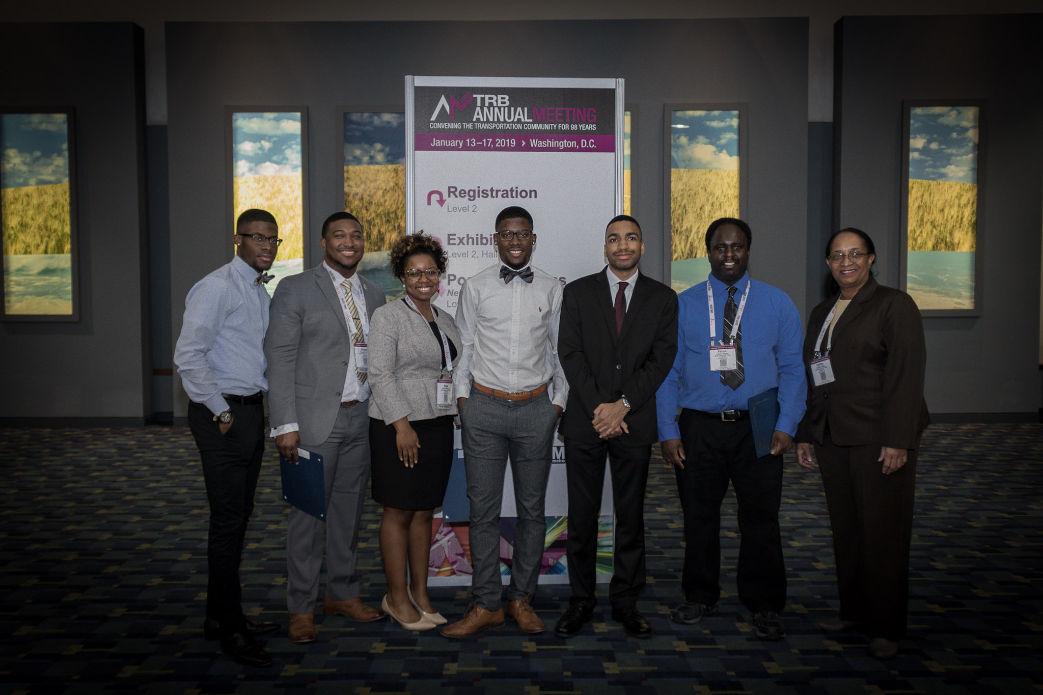 ( from left ): Jacob Smith, Gregory Stewart, Kayla Jefferson, Joseph Smith, Brandon Rogers (former student), Patrick Stanley and Cynthia Glass.